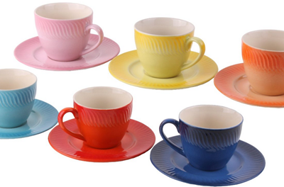 6 Colorful Ceramic 6oz Tea Or Espresso Cups With Saucers Just $6.95 PLUS FREE Shipping!
