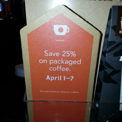 25% Off Starbucks Packaged Coffee!