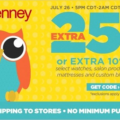 Online Exclusive – Extra 25% Off Tonight 5pm To 2am CST At JCPenney!