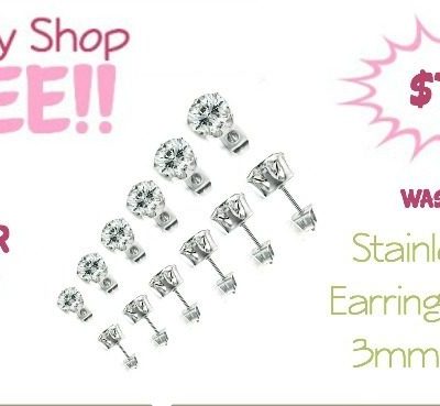Stainless CZ Earrings 6 Pair 3mm-8mm Just $7.99!  (Reg. $32)