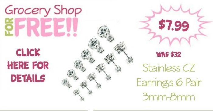 Stainless CZ Earrings 6 Pair 3mm-8mm Just $7.99! (Reg. $32)