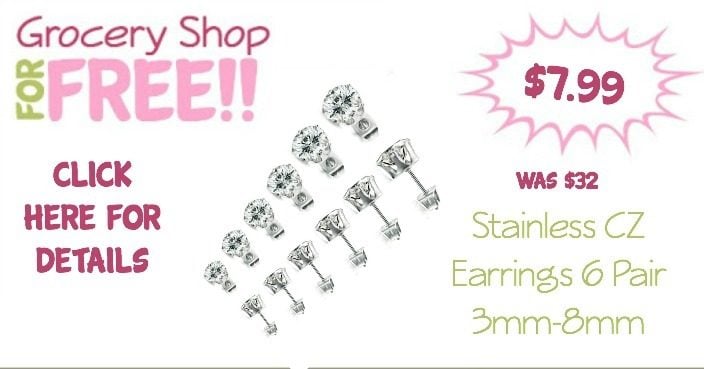 Stainless CZ Earrings 6 Pair 3mm-8mm Just $7.99! (Reg. $32)