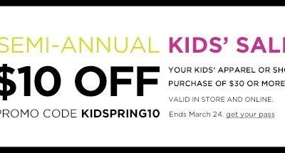 $10 Off $30 Kids’ Apparel Or Shoes At Kohl’s!