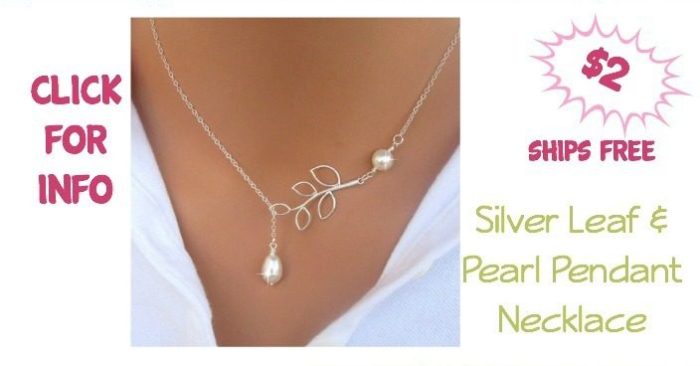 Silver Leaf and Pearl Pendant Necklace Just $2 + FREE Shipping!