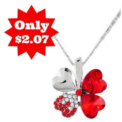 Lucky Clover Crystal Necklace Only $2.07 + FREE Shipping!