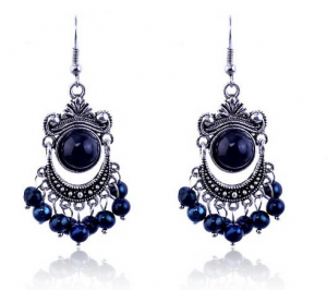 Lureme Vintage Black & Blue Bead Chandelier Earrings Only $8.47!