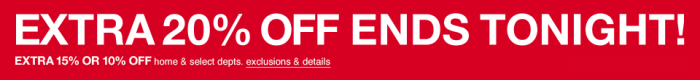 Last Day For Extra 20% Off At Macy's!