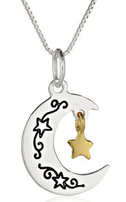 Two-Tone “I Love You To The Moon And Back” Moon And Star Pendant Necklace, 18″ Just $15 Down From $65!