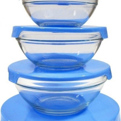 5 Glass Nested Dipping / Storage Bowls With Blue Lids Only $9.99!  (Reg. $20)