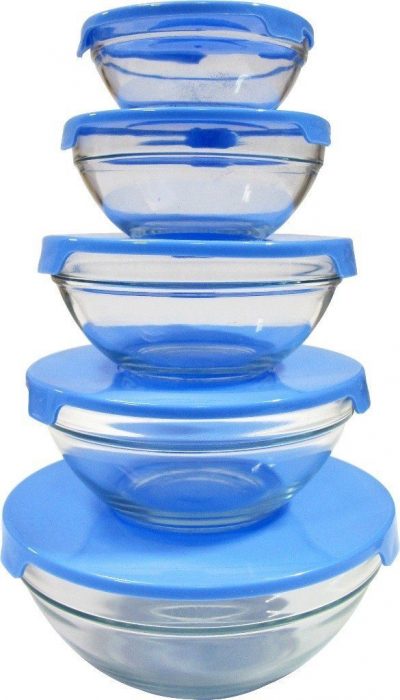 5 Glass Nested Dipping / Storage Bowls With Blue Lids Only $9.99! (Reg. $20)