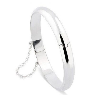Smooth Sterling Silver Hinged Bangle with Safety Chain Only $21 Shipped!