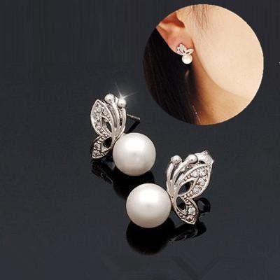 Pearl and Rhinestone Butterfly Stud Earrings Only $1.99 + FREE Shipping!
