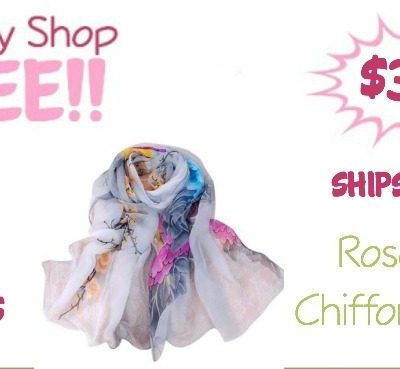 Rose Silk Chiffon Scarf Just $3.99! FREE Shipping!