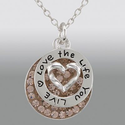 Sterling Silver “Love the Life You Live” Charm with Round Pink Crystal Pendant Only $11.99! Down From $79.99!