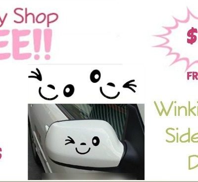 Winking Face Side Mirror Decal Only $1.45 + FREE Shipping!