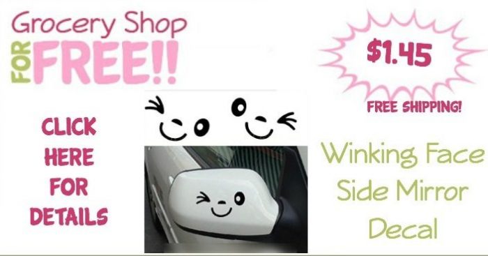 Winking Face Side Mirror Decal Only $1.45 + FREE Shipping!