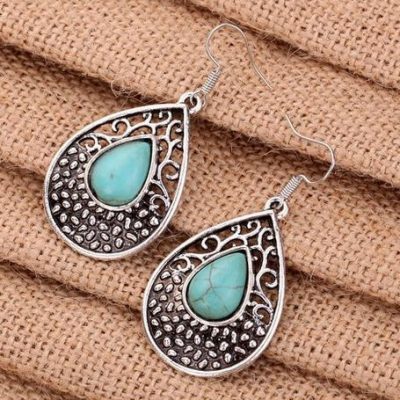 Tibetan Silver and Turquoise Teardrop Earrings Only $2.50!