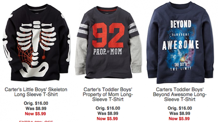 Extra 20% Off Clothes: Toddler Boys' Long Sleeve Tees Just $4.79!