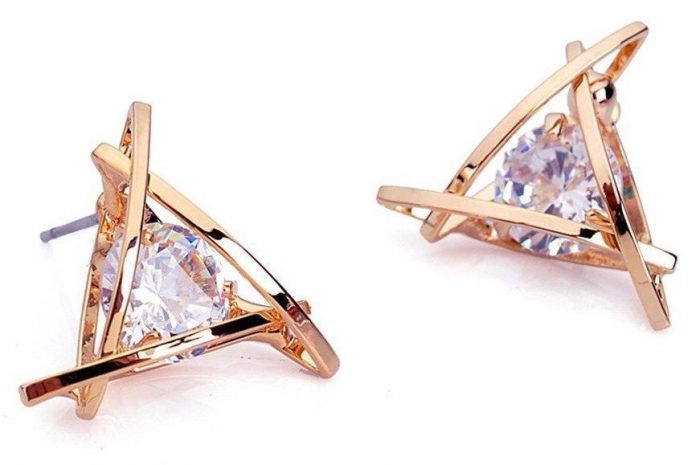 Rose Gold Swarovski Crystal Triangle Earrings Only $2.95 + FREE Shipping!
