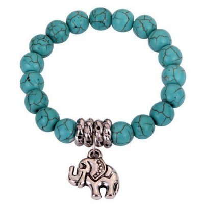 Turquoise Bead Stretch Bracelet with Elephant Charm Just $3.00!