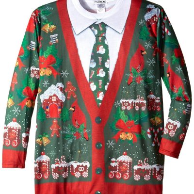 Faux Real Men’s Big-Tall Ugly Christmas Cardigan Long Sleeve T-Shirt Just $18.21!