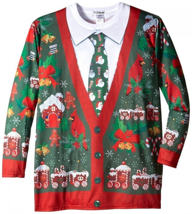 Faux Real Men's Big-Tall Ugly Christmas Cardigan Long Sleeve T-Shirt Just $18.21!