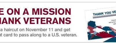 Give a FREE Hair Cut To A Military Member Or Veteran On Nov. 11!