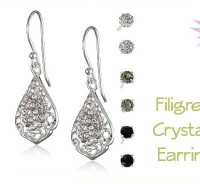 Filigree Tonal Crystal 4-Pair Earrings Set Just $5.88!