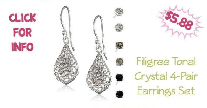 Filigree Tonal Crystal 4-Pair Earrings Set Just $5.88!