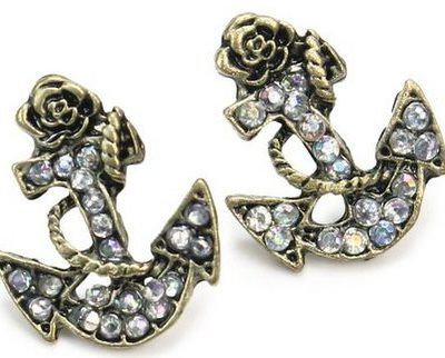 White Crystal Anchor Earrings Only $3.41 + FREE Shipping!