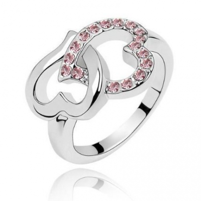 Pink Rhinestone Double Hearts Ring $2.80 + FREE Shipping!