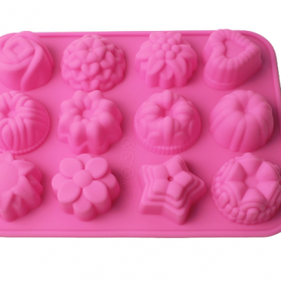 12 Cavity Flowers Hearts Stars Silicone Mold Pan ONLY $3.59 + FREE Shipping!