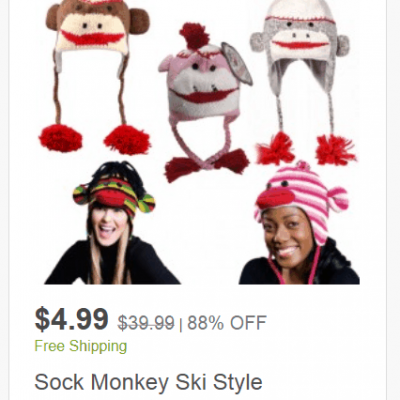 CUTE! Sock Monkey Ski Style Bomber Hat w/ Poly Fleece Lining ONLY $4.99 + FREE Shipping (WAS $40)!