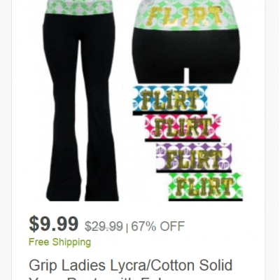 Grip Ladies Lycra/Cotton Solid Yoga Pants with Fold-Over Waistband & Flirt Sequins ONLY $9.99 + FREE Shipping (WAS $30)!