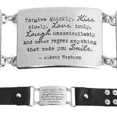 Silver & Black Leather Audrey Hepburn ‘Kiss’ Quote Cuff Only $22.99!