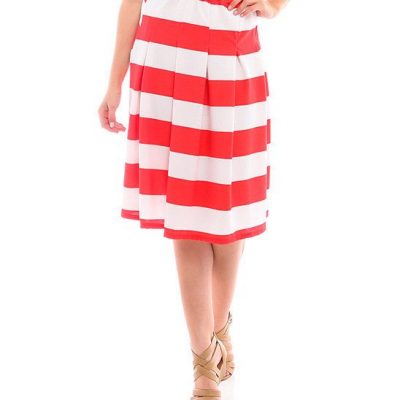 Red & White Stripe Pleated A-Line Skirt Only $16.99!