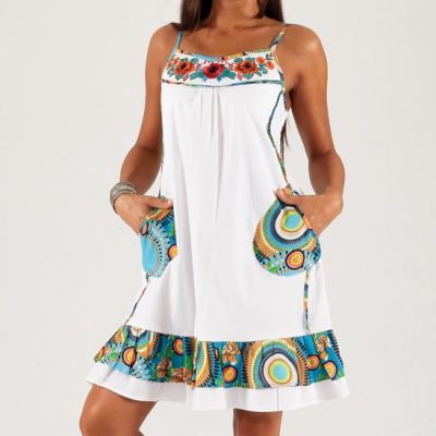 White & Blue Embroidered Shift Dress Only $34.99!