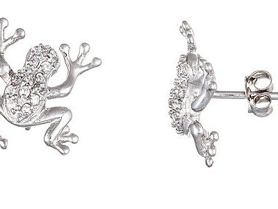 Simulated Diamond & White Gold Frog Stud Earrings Only $14.99!