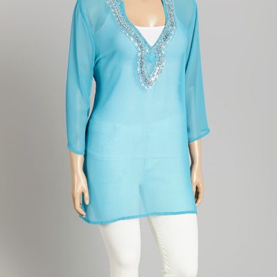 Turquoise Sheer Sequin Tunic – Plus Size Just $14.99!