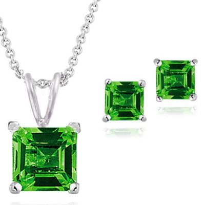 Emerald & Sterling Silver Necklace & Stud Earrings Only $18.99!