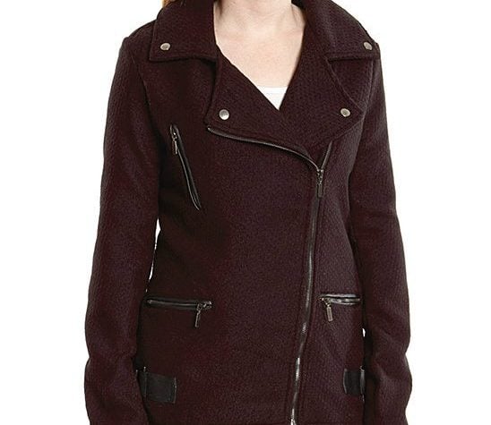 Women's Coats $13.49! Burgundy Asymmetrical-Zip Moto Jacket Was $98! Just $13.49!